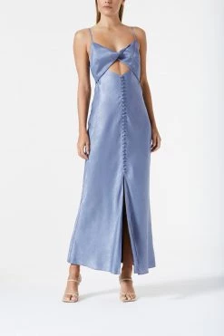 San Sloane Naturale Front Split Midi Dress Slate Blue