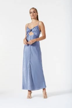 San Sloane Naturale Front Split Midi Dress Slate Blue