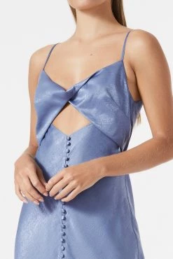 San Sloane Naturale Front Split Midi Dress Slate Blue