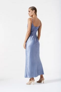 San Sloane Naturale Front Split Midi Dress Slate Blue