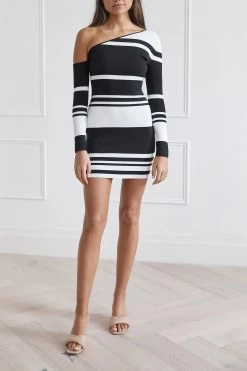 San Sloane Erika Mini Dress Black-White Stripe