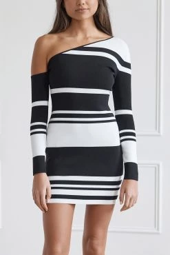 San Sloane Erika Mini Dress Black-White Stripe