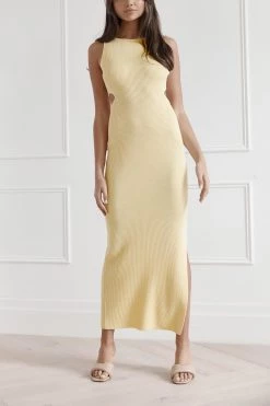 San Sloane Braxton Boat Neck Cut Out Midi Lemon