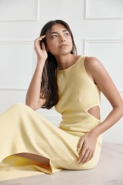 San Sloane Braxton Boat Neck Cut Out Midi Lemon 10 San Sloane Braxton Boat Neck Cut Out Midi Lemon