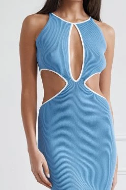 San Sloane Adrian Rib Midi Dress Blue-White