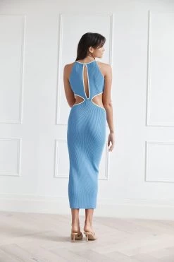 San Sloane Adrian Rib Midi Dress Blue-White