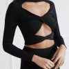 San Sloane Sagan Twist Cut Out Rib Knit Top Black