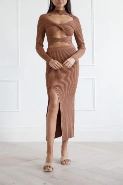 San Sloane Tia Rib Knit Skirt Chocolate