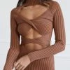 San Sloane Sagan Twist Cut Out Rib Knit Top Chocolate 2 San Sloane Sagan Twist Cut Out Rib Knit Top Chocolate