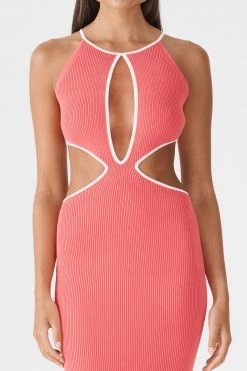 San Sloane Adrian Rib Midi Dress Coral-White