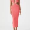 San Sloane Adrian Rib Midi Dress Coral-White 1 San Sloane Adrian Rib Midi Dress Coral-White
