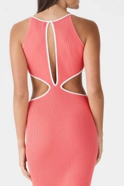 San Sloane Adrian Rib Midi Dress Coral-White