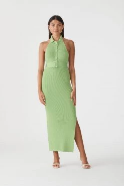 San Sloane Drake Rib Midi Dress Pistachio