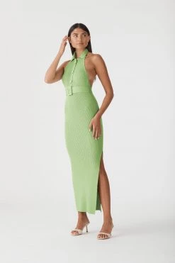 San Sloane Drake Rib Midi Dress Pistachio