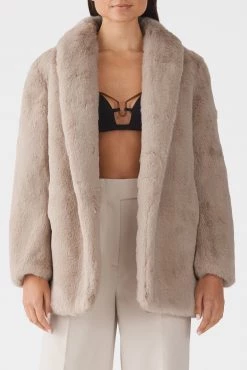 San Sloane Crawford Faux Fur Jacket Light Tan