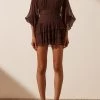 Shona Joy Olympia LS Ruched Mini Dress Chocolate 2 Shona Joy Olympia LS Ruched Mini Dress Chocolate