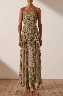 Shona Joy Claudette Ruched Frill Maxi