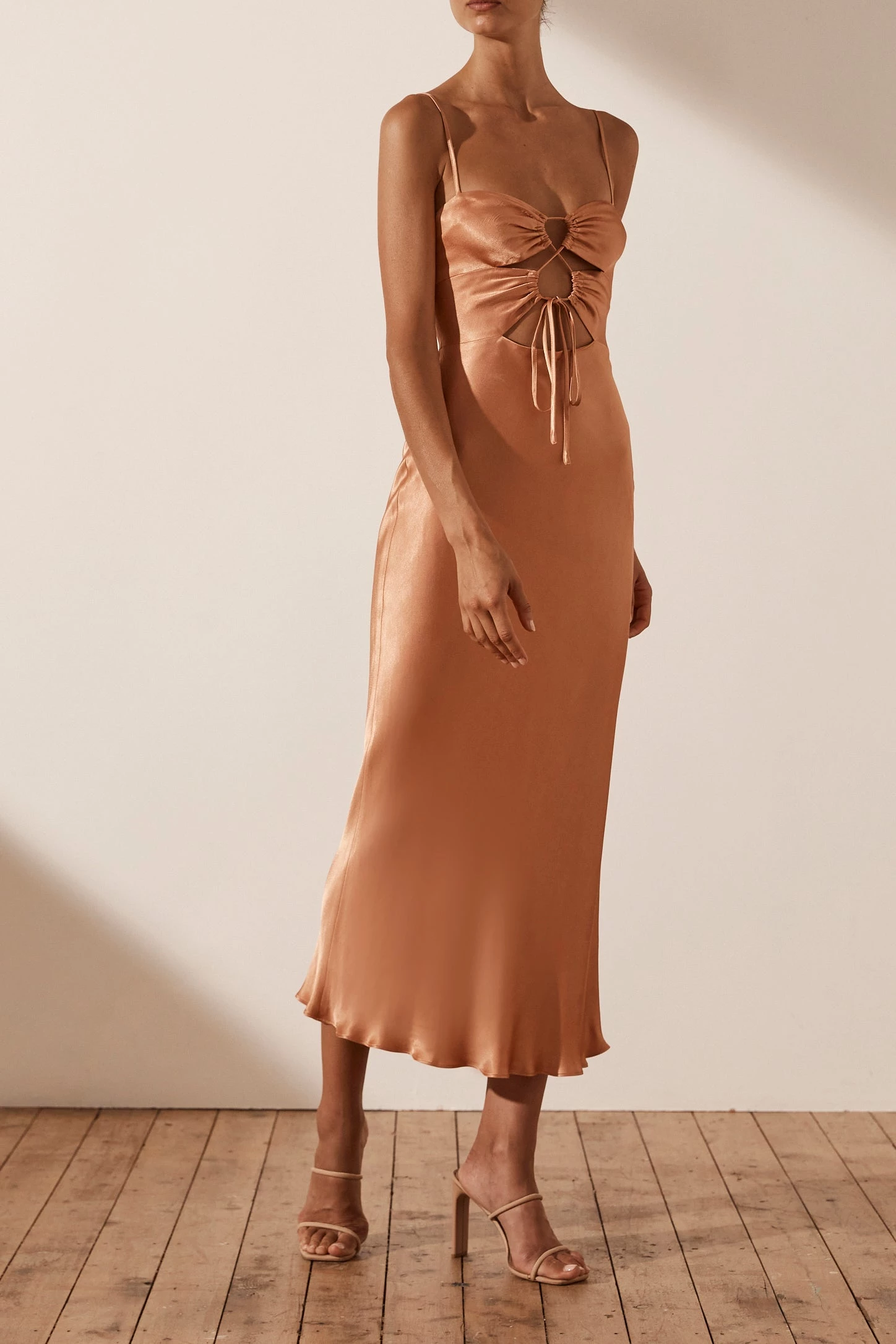 Shona Joy Eloise Lace Up Midi Dress Caramel 4 Shona Joy Eloise Lace Up Midi Dress Caramel
