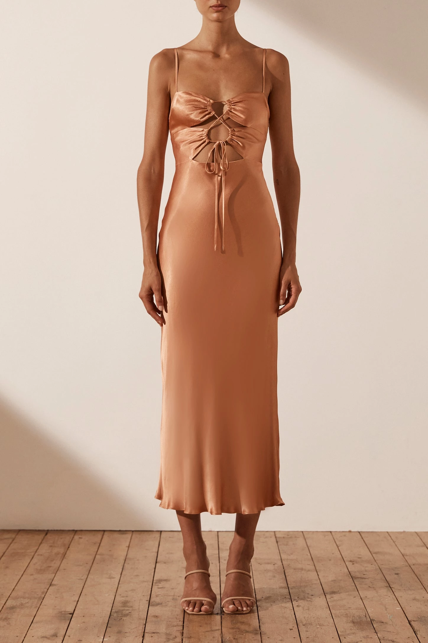 Shona Joy Eloise Lace Up Midi Dress Caramel 3 Shona Joy Eloise Lace Up Midi Dress Caramel