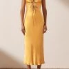Shona Joy Alma Lace Up Midi Dress Saffron