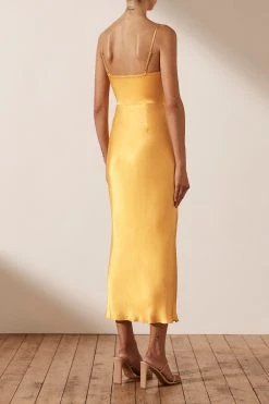 Shona Joy Alma Lace Up Midi Dress Saffron