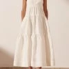 Shona Joy Maya Pin Tuck Open Back Tiered Midi Ivory