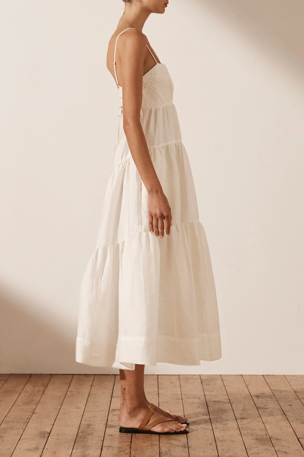 Shona Joy Maya Pin Tuck Open Back Tiered Midi Ivory 5 Shona Joy Maya Pin Tuck Open Back Tiered Midi Ivory