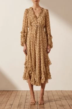 Shona Joy Julia Balloon Sleeve Godet Midi Dress