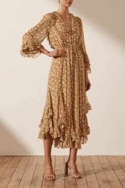 Shona Joy Julia Balloon Sleeve Godet Midi Dress 10 Shona Joy Julia Balloon Sleeve Godet Midi Dress