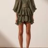 Shona Joy Charlotte Plunged Draped Mini Dress Khaki 2 Shona Joy Charlotte Plunged Draped Mini Dress Khaki