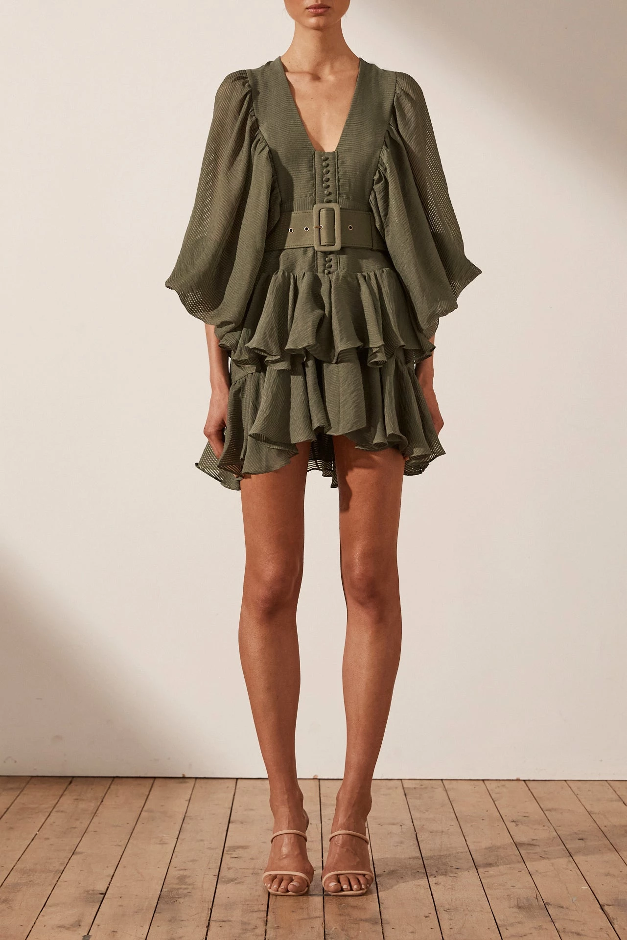 Shona Joy Charlotte Plunged Draped Mini Dress Khaki 3 Shona Joy Charlotte Plunged Draped Mini Dress Khaki