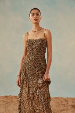 Shona Joy Paloma Ruched Frill Maxi Dress