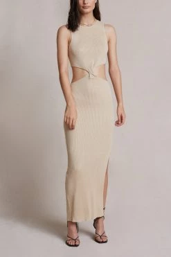 Bec And Bridge Riviera Knit Twist Midi Dress Sand