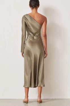 Bec And Bridge Classic Silk Asym Midi Dress Khaki 9 Bec And Bridge Classic Silk Asym Midi Dress Khaki