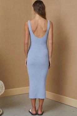 Bec And Bridge Mimi Knit Midi Dress Silver Blue