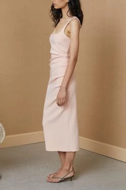 Bec And Bridge Maddison Tuck Midi Dress Peach