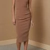 Bec And Bridge Maddison Tuck Midi Dress Milk Chocolate