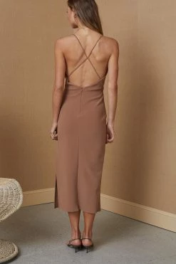 Bec And Bridge Maddison V Midi Dress Milk Chocolate