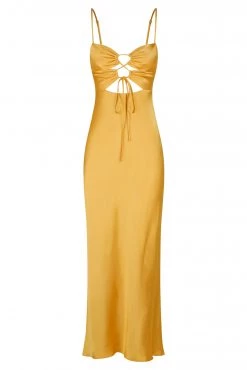 Shona Joy Alma Lace Up Midi Dress Saffron