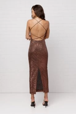 By Johnny By Johnny By Johhny Chocolate Sequin Cross Back Dress