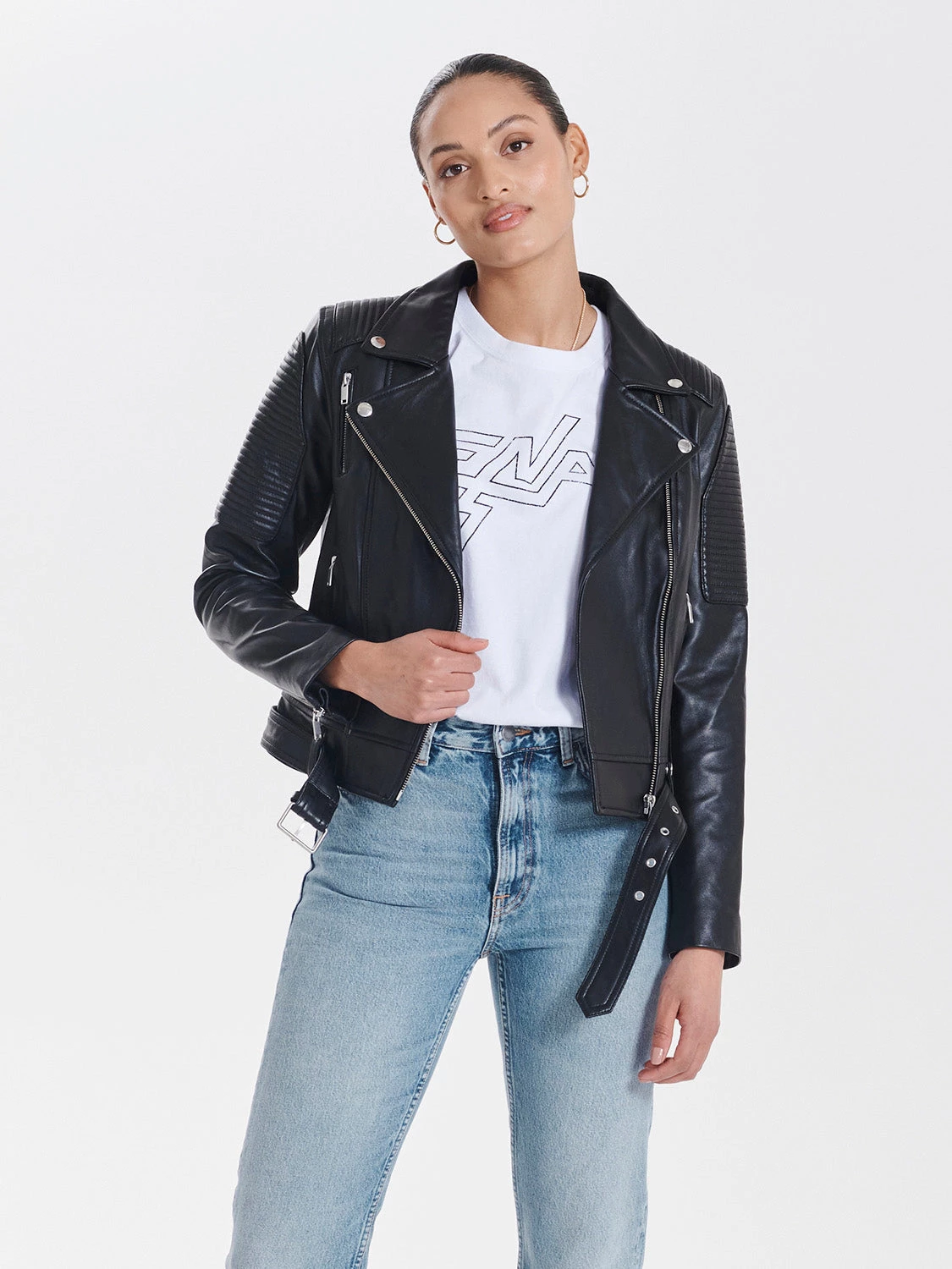 Ena Pelly Classic Biker Jacket Smooth Black Silver 5 Ena Pelly Classic Biker Jacket Smooth Black Silver