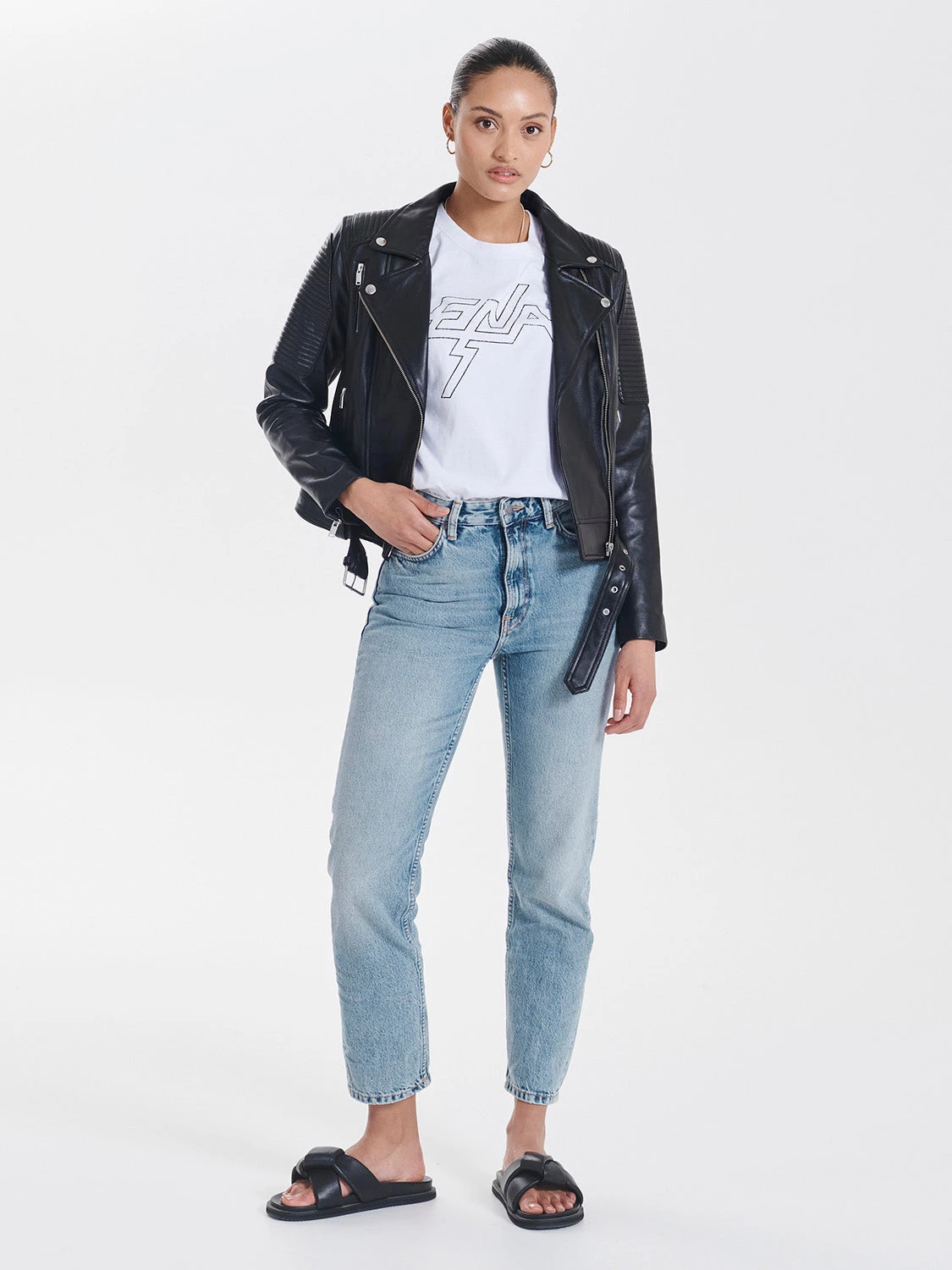 Ena Pelly Classic Biker Jacket Smooth Black Silver 6 Ena Pelly Classic Biker Jacket Smooth Black Silver