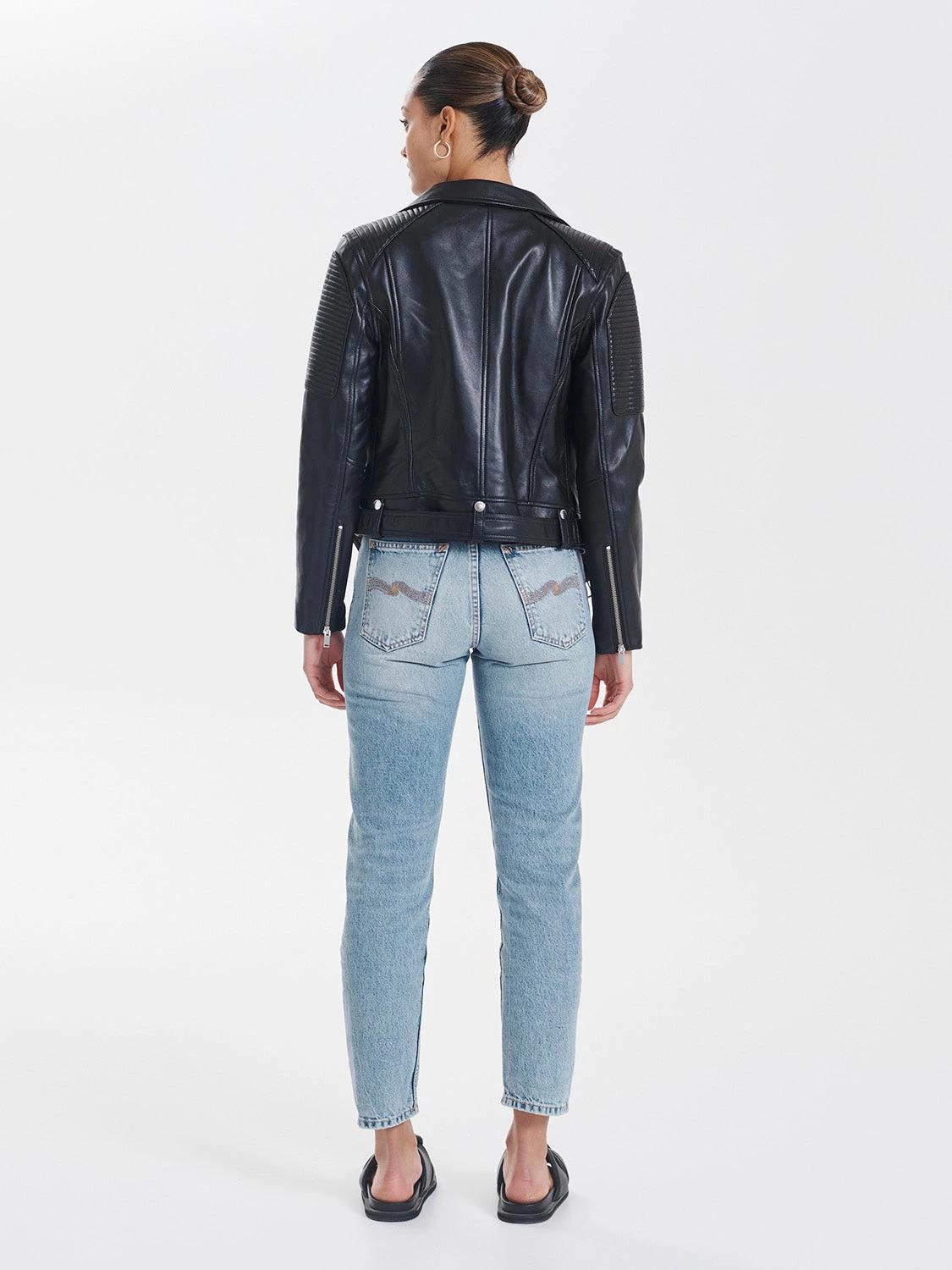 Ena Pelly Classic Biker Jacket Smooth Black Silver 8 Ena Pelly Classic Biker Jacket Smooth Black Silver