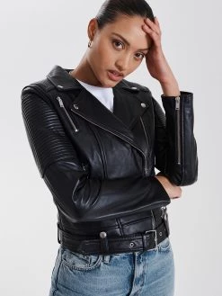 Ena Pelly Classic Biker Jacket Smooth Black Silver