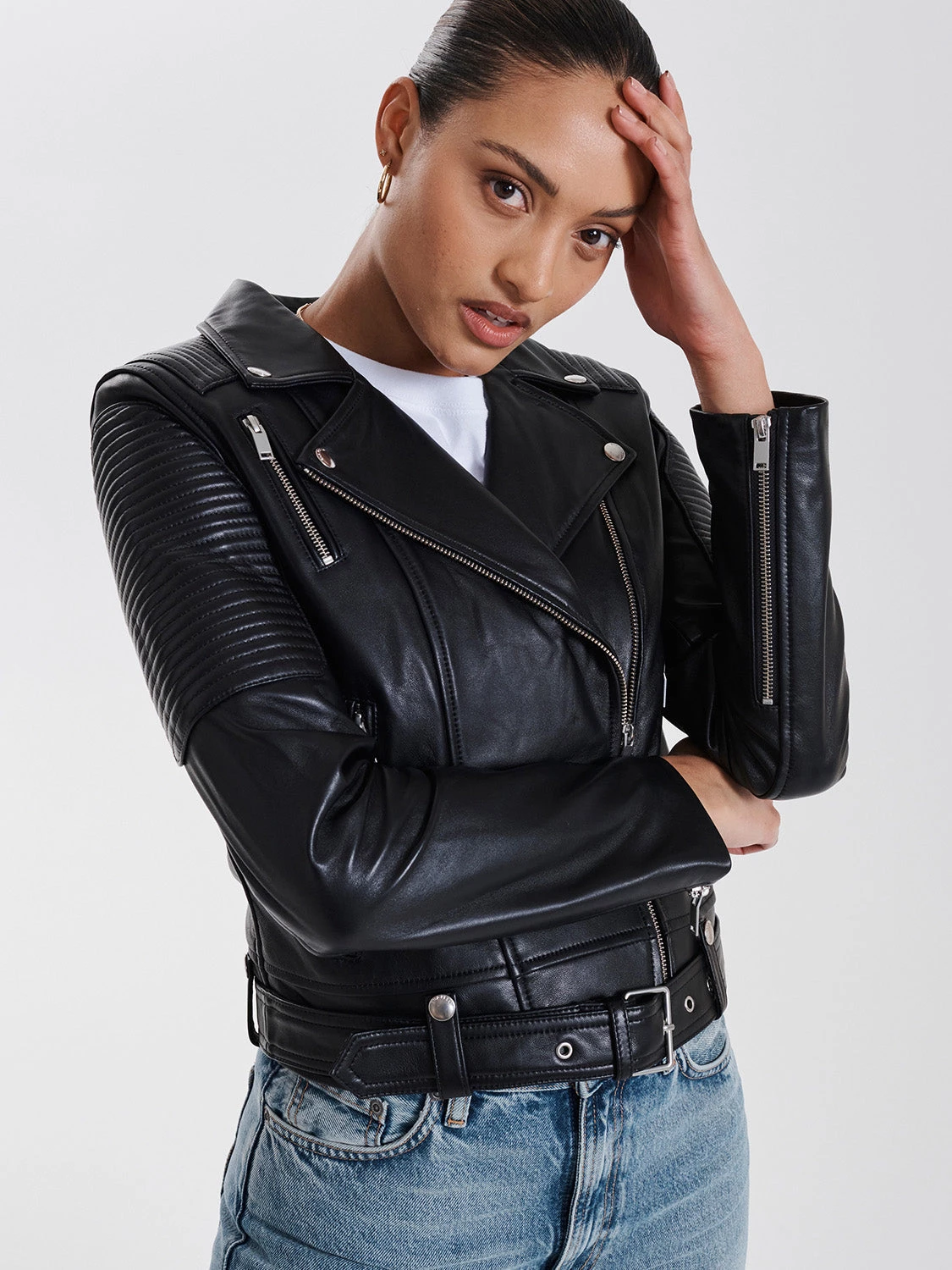 Ena Pelly Classic Biker Jacket Smooth Black Silver 4 Ena Pelly Classic Biker Jacket Smooth Black Silver