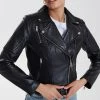 Ena Pelly Classic Biker Jacket Smooth Black Silver