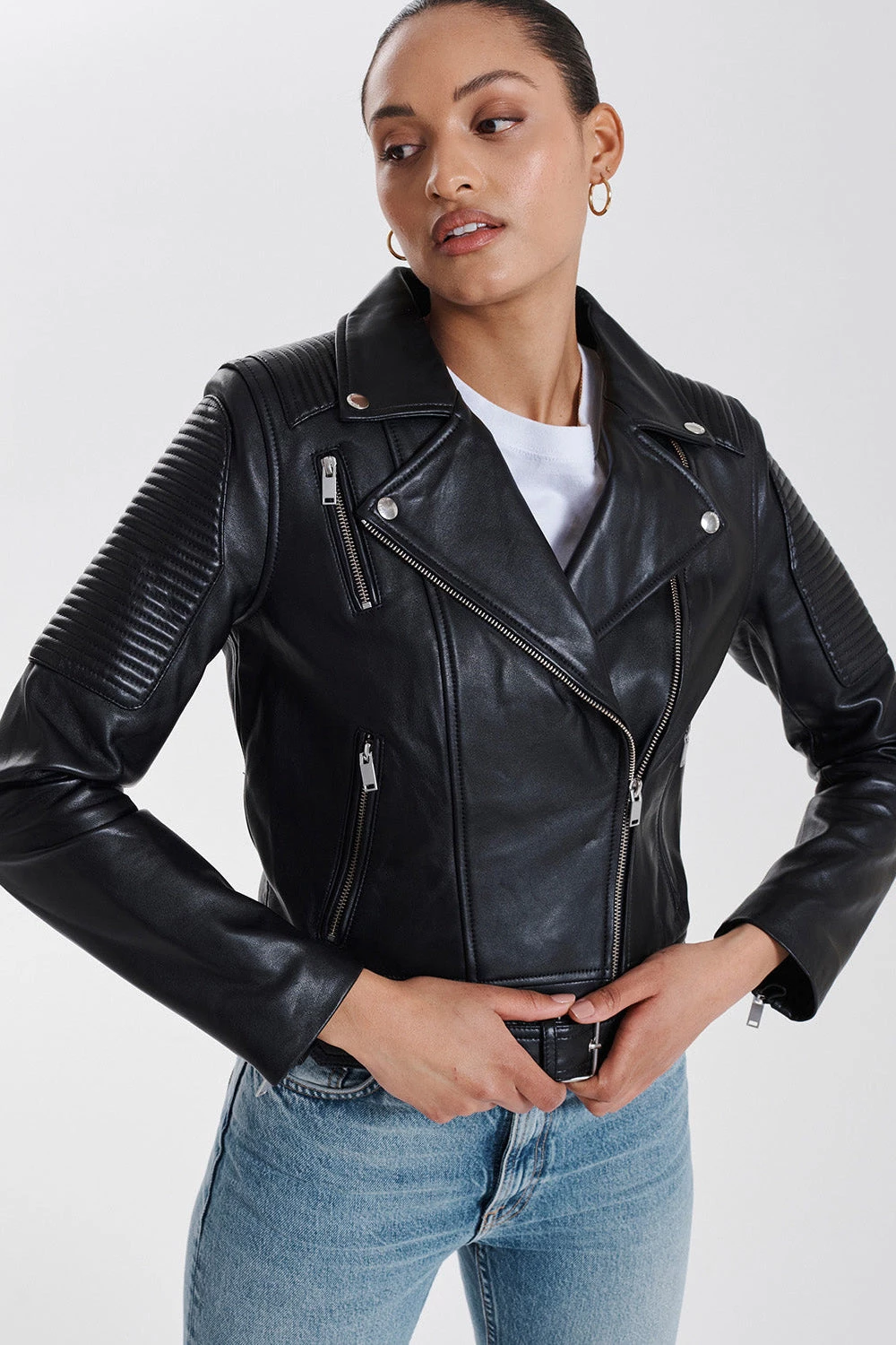 Ena Pelly Classic Biker Jacket Smooth Black Silver 3 Ena Pelly Classic Biker Jacket Smooth Black Silver