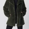 Ena Pelly Minimalist Faux Fur Jacket Forest