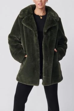 Ena Pelly Minimalist Faux Fur Jacket Forest