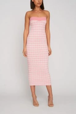 By Johnny Isabella Check Strapless Knit Dress Pink